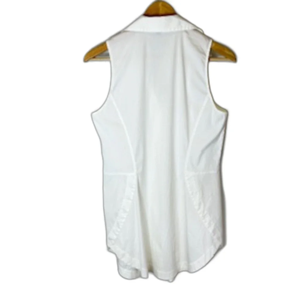 Lafayette 148 Women's White Cotton Sleeveless Fit & Flare Button Up Shirt Size 6 - Picture 7 of 11